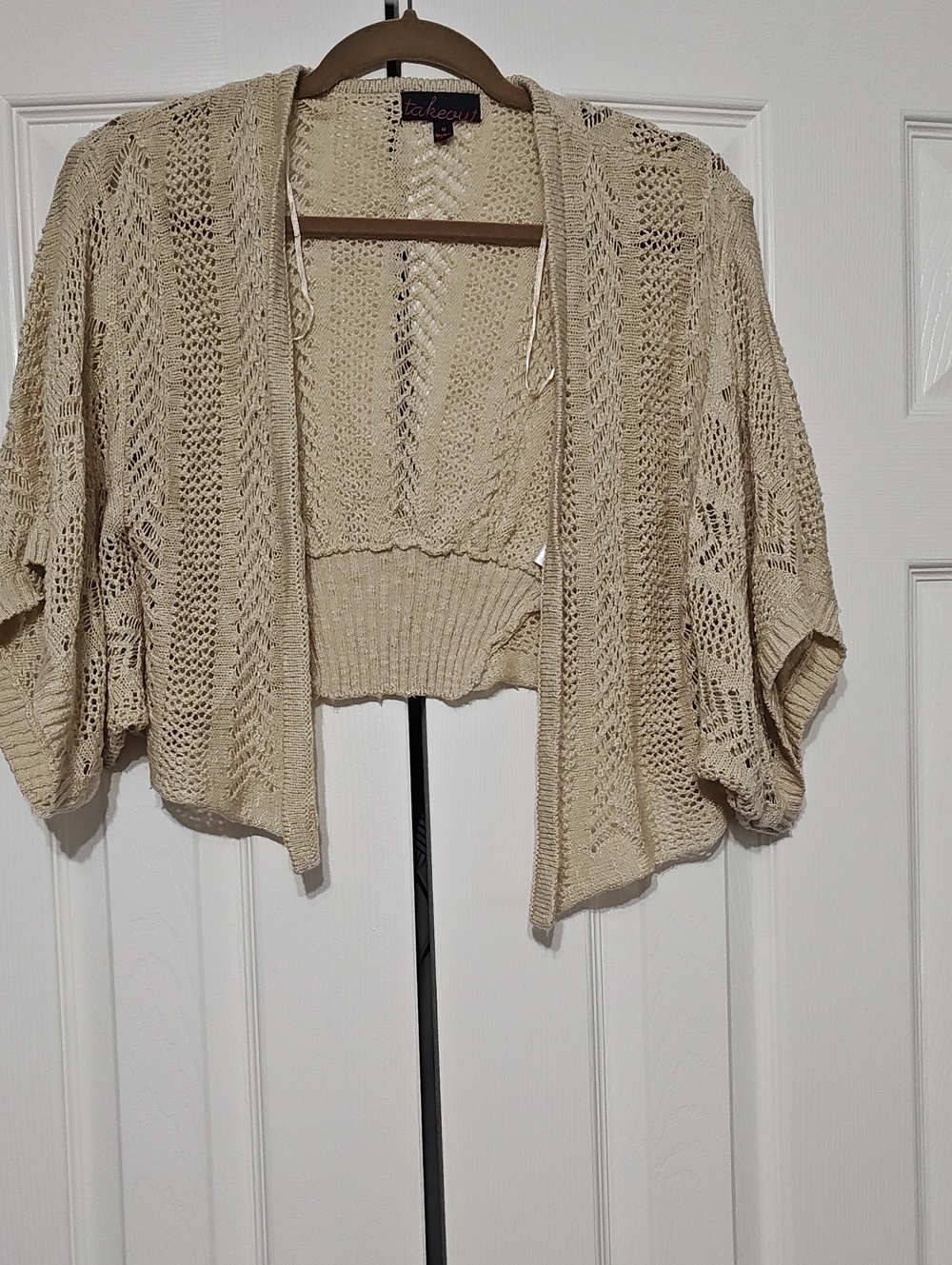 Takeout Cream Open-Knit Cropped Cardigan